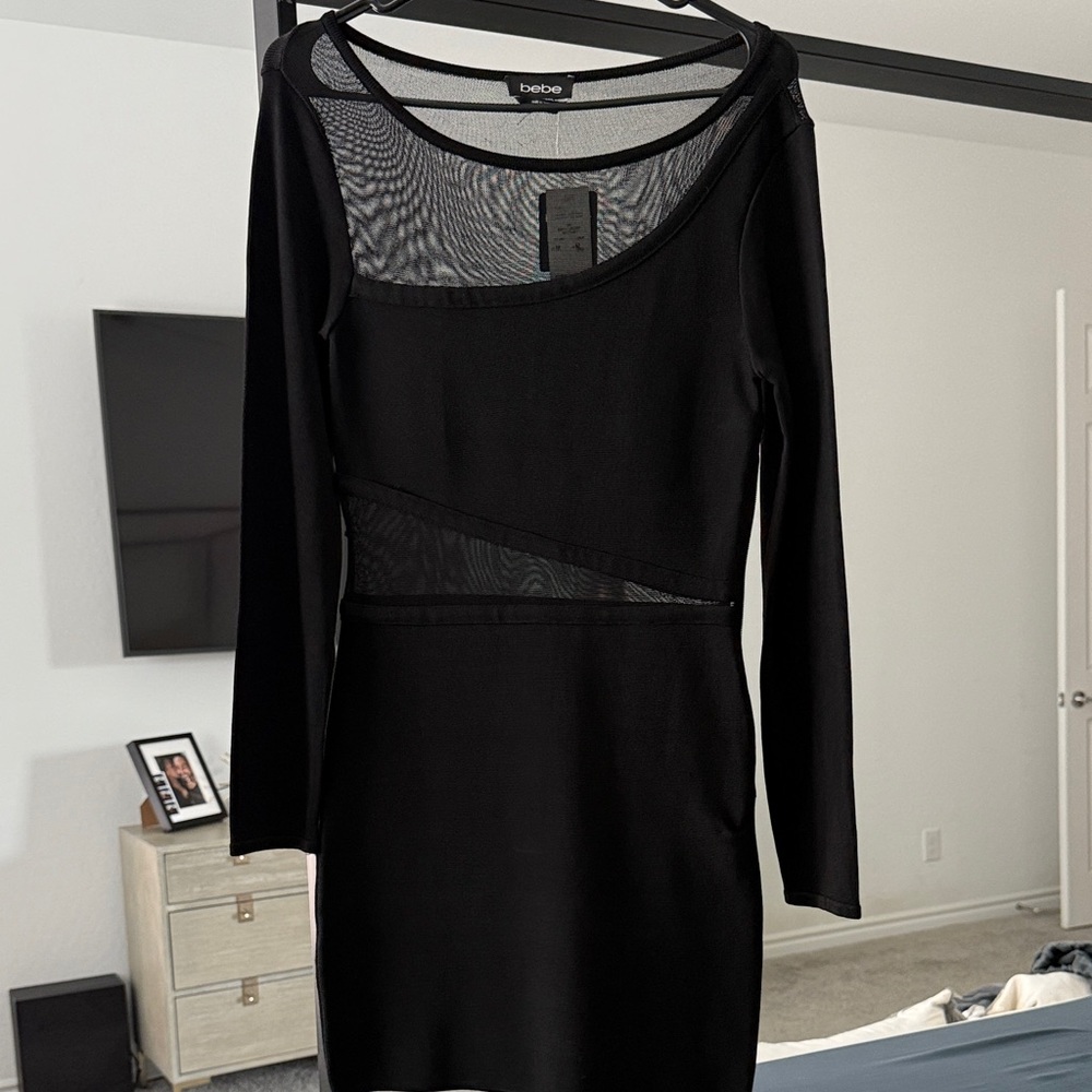 bebe Black Long Sleeve Mesh Dress - NWT